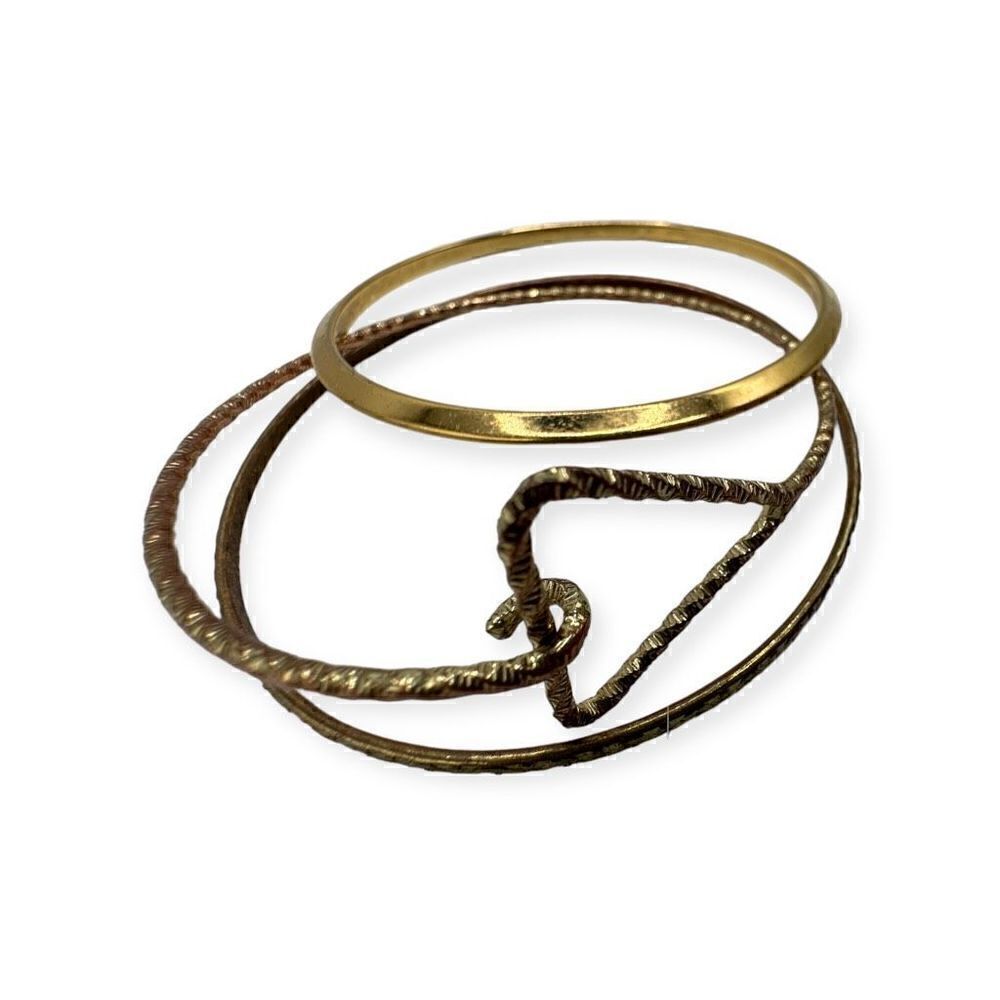 Set of 3 bangle bracelets gold-toned metal costume vintage